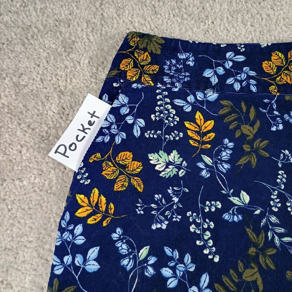 Talbots Womens Navy Corduroy Pencil Skirt Leaves Floral Pockets Side Zip Size 6 - Picture 4 of 13